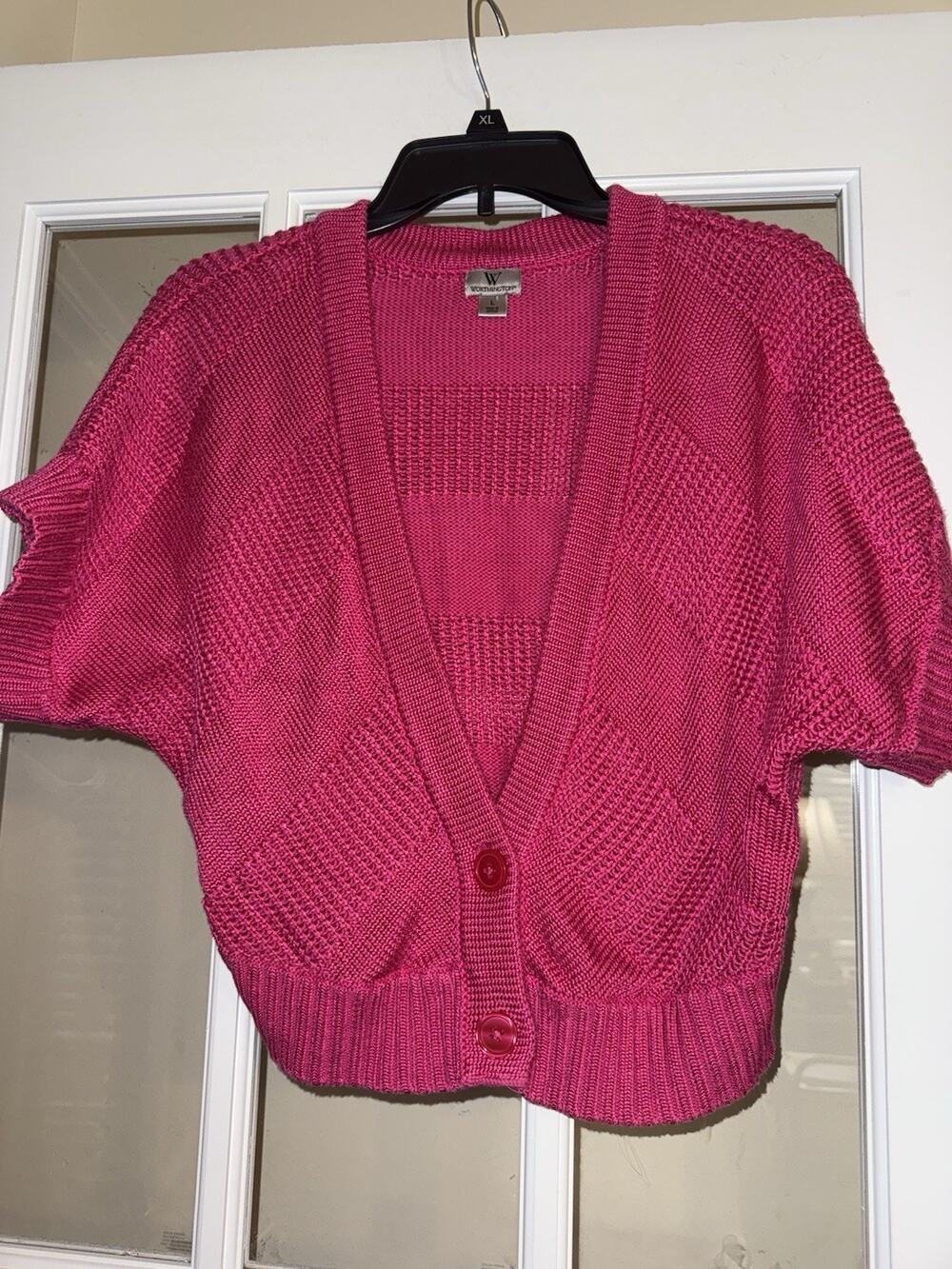 Worthington Women’s Cropped Cardigan Short Sleeve Chunky Knit Large